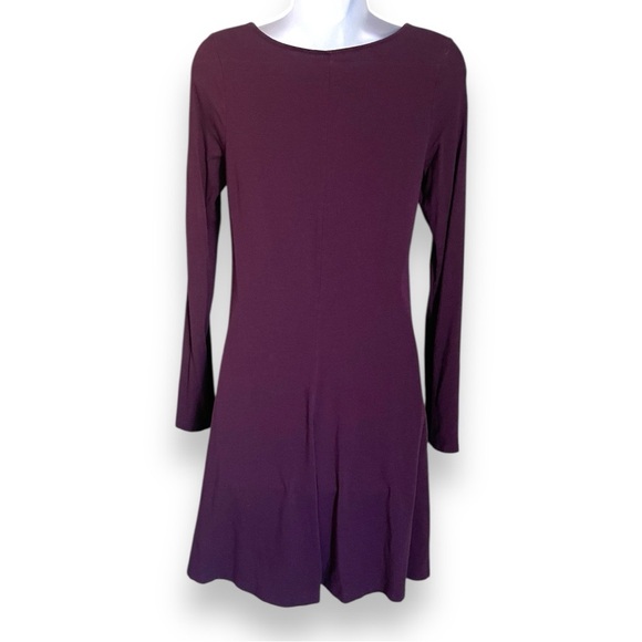 Express Dark Purple Long Sleeve Fit & Flare Mini Dress | V-Neck Style - Picture 2 of 4